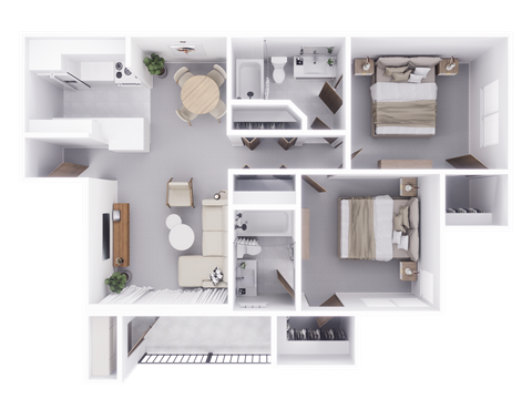 a 3d floor plan of a house with a bathroom and a bedroom